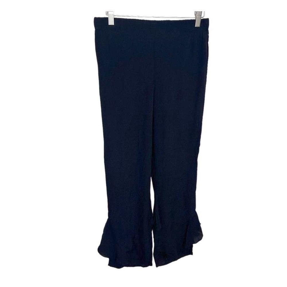 Mustard Seed Ruffle Hem Pants Small Black High Waist Wide Leg Flare‎ S12693